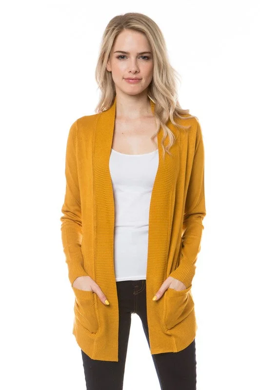 Classy In Classic Mustard Open Front Knit Cardigan Elegant Classic Vintage
