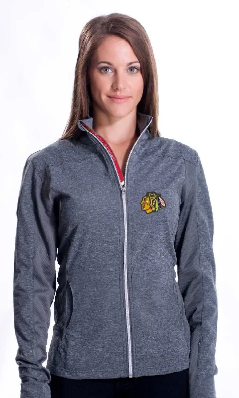 Women's Chicago Blackhawks Levelwear Aurora Script Full Zip Jacket-Grey Faux Fur Fabric Real Fur Fabric Shearling Fabric