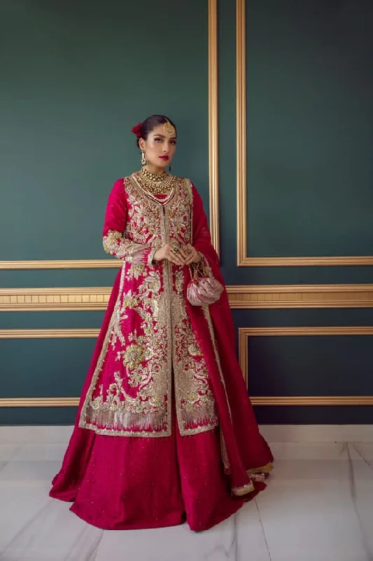 Long Jacket Lehenga Red Bridal Dress Pakistani #BS811 Print Jacket Jacquard Jacket Patchwork Jacket