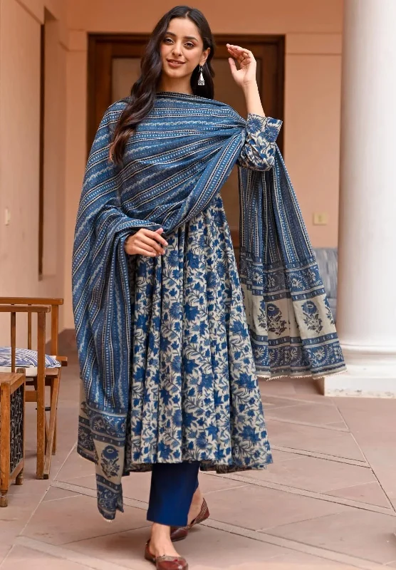 Women'S Party Wear Flower Printed Kurta With Pant And Duppata Set - Dwija Fashion Classic Straight Pants