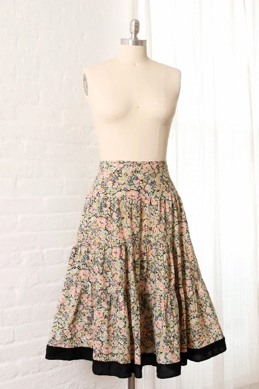 Art Nouveau Floral Peasant Skirt S chiffon skirt airy