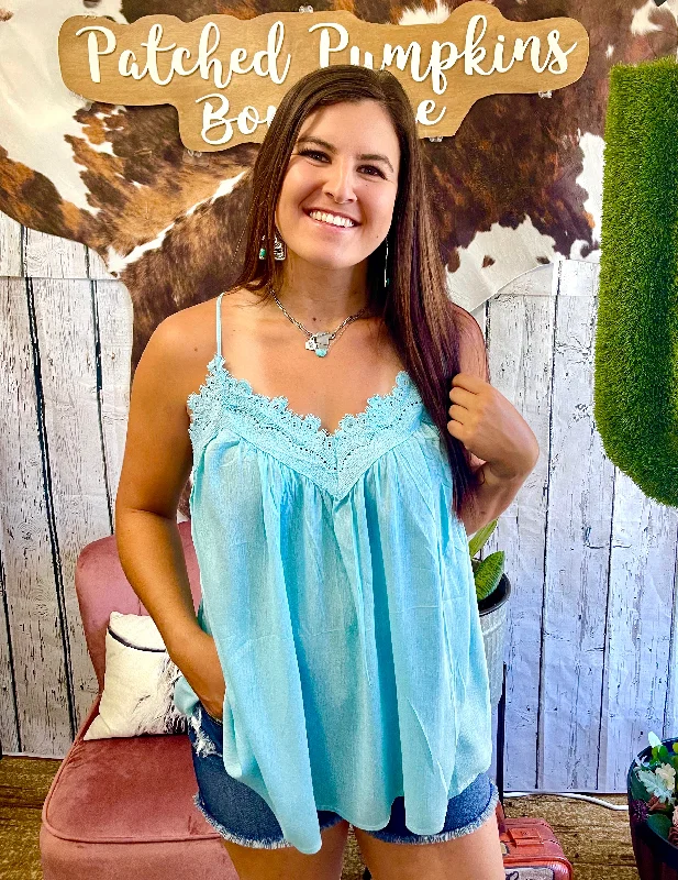 Teresa tank -Aqua Blue summer tank top