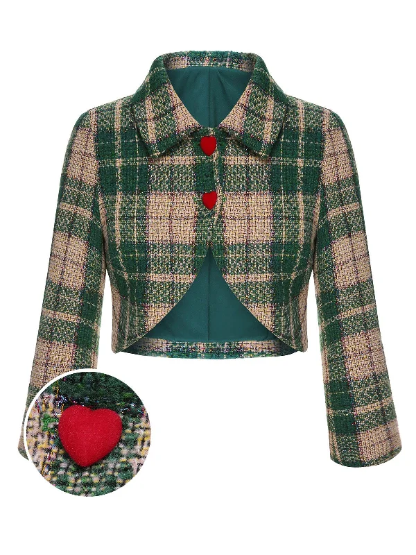 Green 1950s Lapel Scottish Plaid Jacket Mesh Jacket Canvas Jacket Denim Jacket