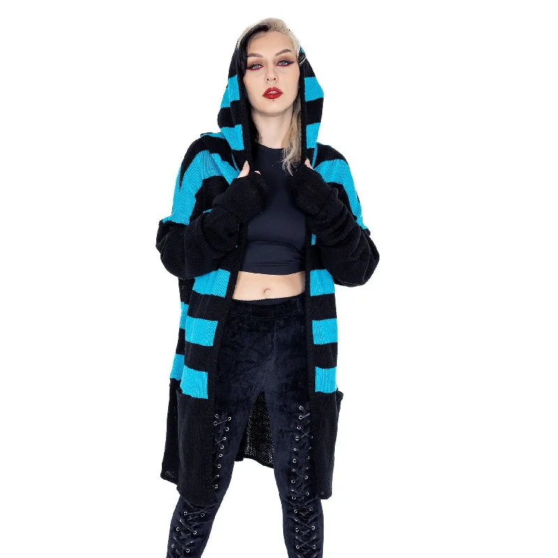 WILLA CARDIGAN - BLACK/BLUE Striped Floral Plaid