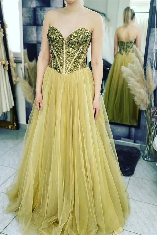 strapless gold long party dress prom dress    cg19745 Tunics Plaid country