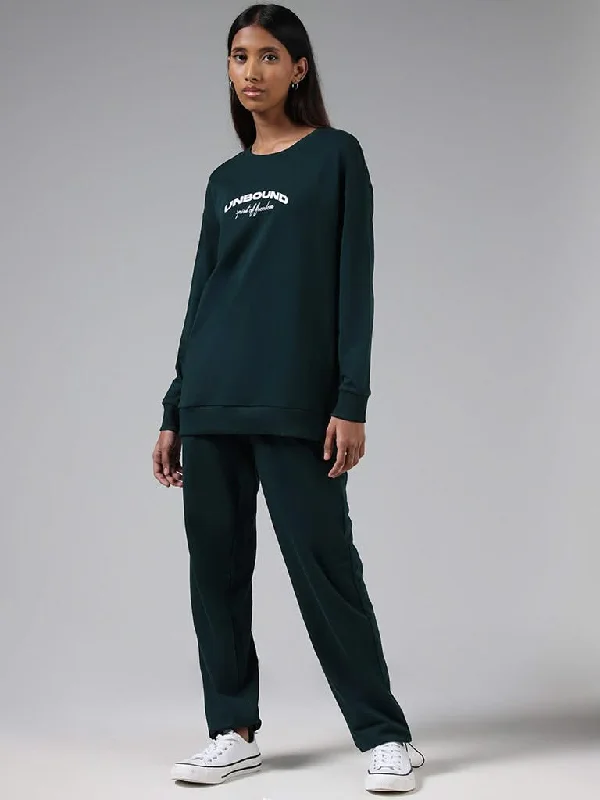 Studiofit Solid Green High Rise Track Pants Elegant Palazzo Trousers