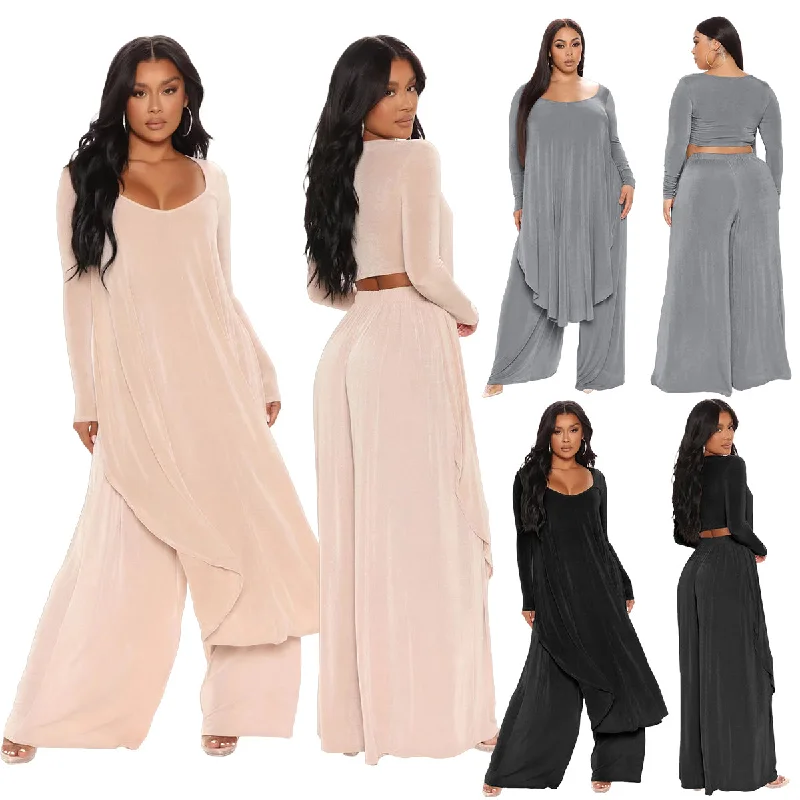 Womens Sets For Fall Plus Size Gold Velvet Long Sleeve Long Top & Pants Set Comfortable Jogger Trousers