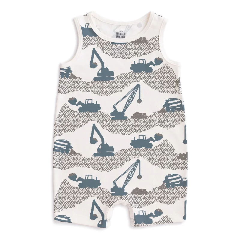 Tank Top Romper - Construction Slate Blue & Grey cutout tank top