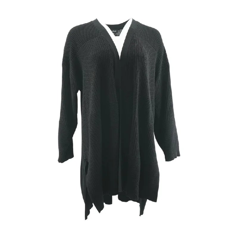 Black Solid Cardigan Sweater Notch Collar Peter Pan Collar Cowl Neck