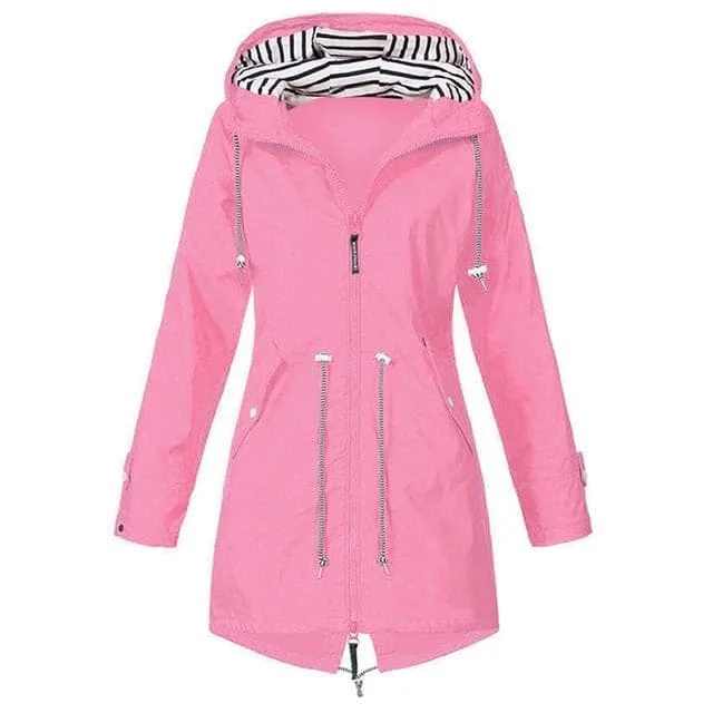RTSHINE Women's Fashion Stylish Pink Hooded Light Jacket Raincoat Zipper Jacket Insulated Jacket Fitted Jacket Loose Jacket
