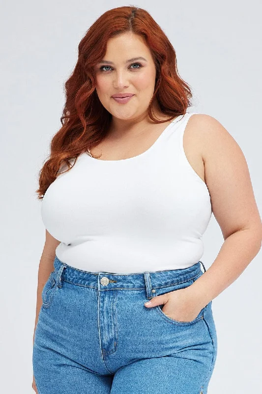 White Tank Top Seamless one shoulder tank