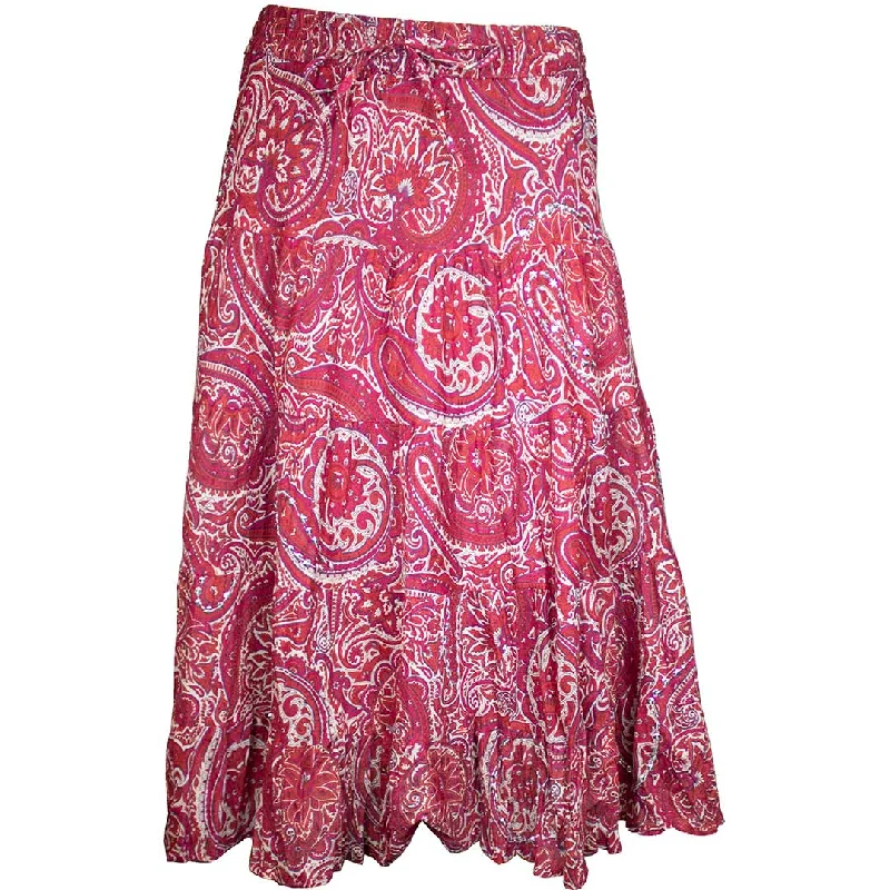 Wondrous Art Wear Women's Sequin Paisley Print Midi Skirt high waist skirt