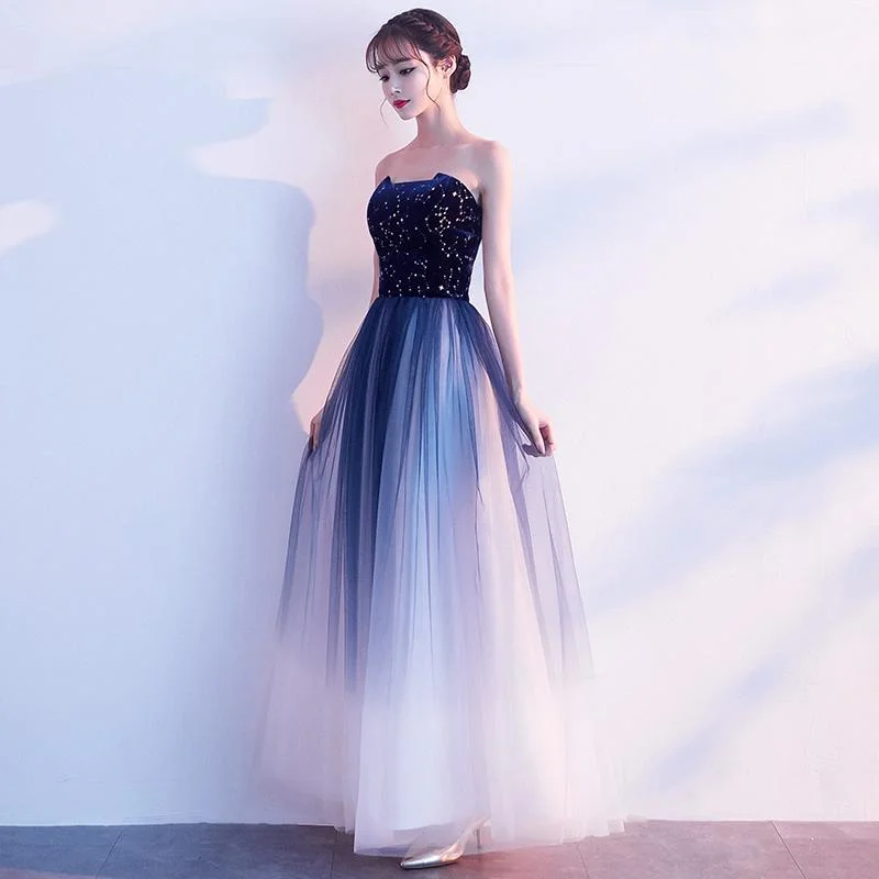 Blue Gradient Tulle Simple A-Line Party Dress, Blue Gradient Formal Dress Evening Dress Prom Dress     cg20573 Tunics Custom made