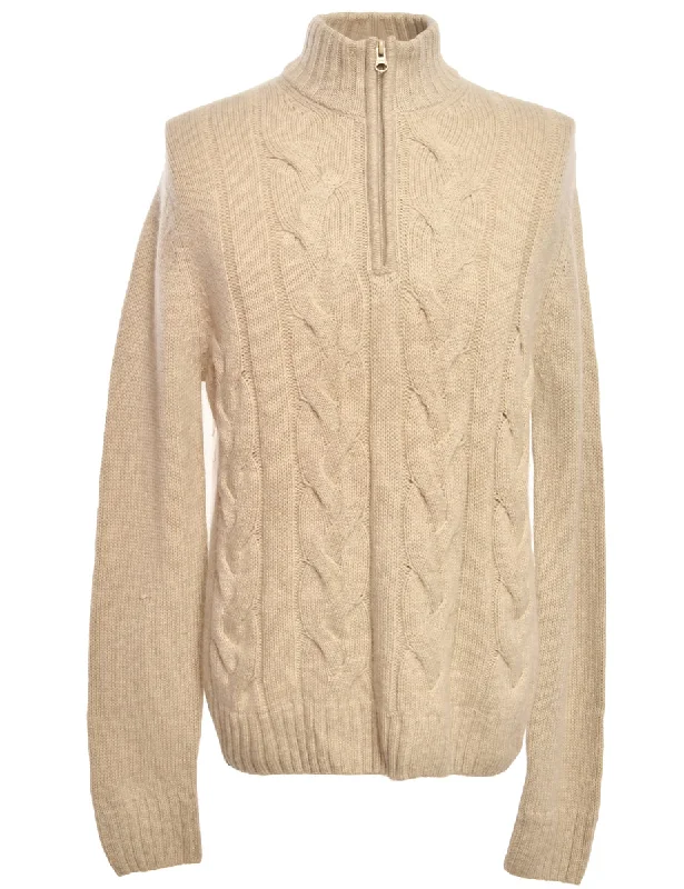 Cable Knit Cream Cardigan - L Machine Wash Dry Clean Hand Wash
