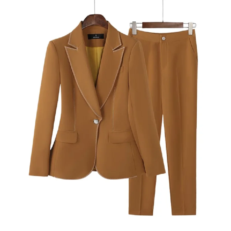 NAVIA SUITS Women's Elegant Stylish Fashion Office Blazer Jacket & Pants Brown Suit Set Jacket Blazer Coat