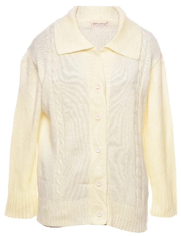 Cable Knit Cardigan - L Spandex Rayon Corduroy