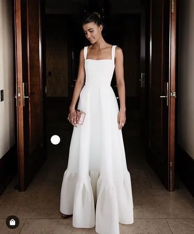 white party dress straps evening dress long prom dress cg1251 Tunics Satin smooth