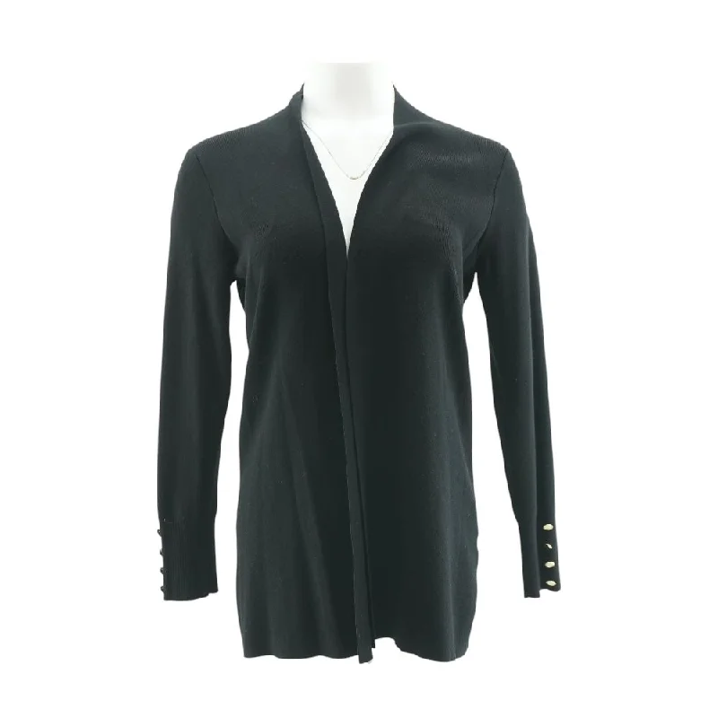 Black Solid Cardigan Sweater Mesh Blend Leather Blend Suede Blend