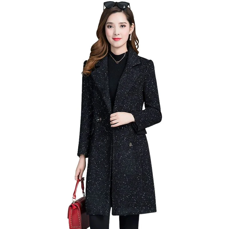 JASMINE Design Women's Fine Fashion Elegant Black Luxury Style Wool Coat Jacket Tailored Jacket Straight Jacket A-Line Jacket
