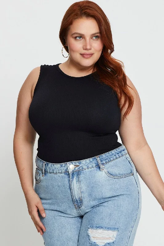 Black Tank Top Seamless Rib crossback tank top