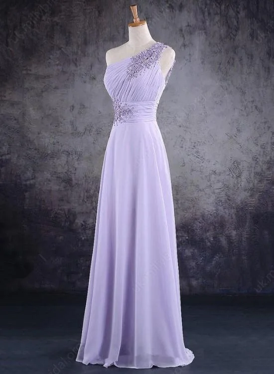 Light Purple One Shoulder Lace Applique Chiffon Party Dress Prom Dresses    cg19927 sweetheart Neckline Romantic