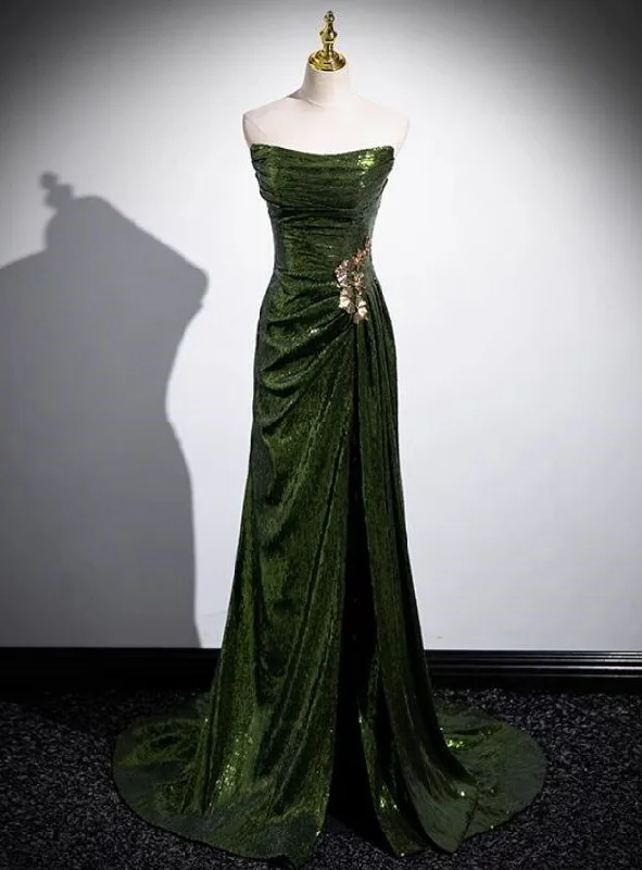 Green Sequins Mermaid Long Prom Dress with Leg Slit, Green Sequins Party Dress      cg25260 Tunics Essential wardrobe