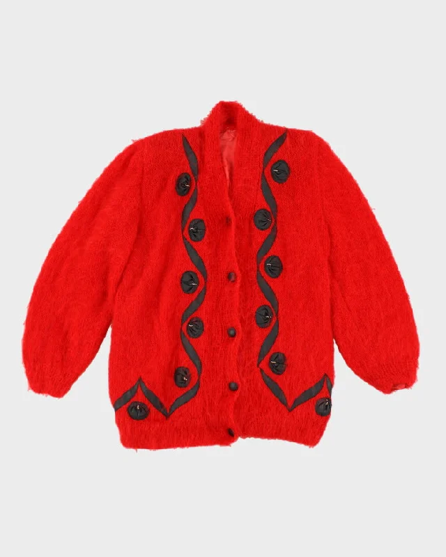 Vintage 80s Cardigan With Shoulder Pads - M Solid Print Embellished