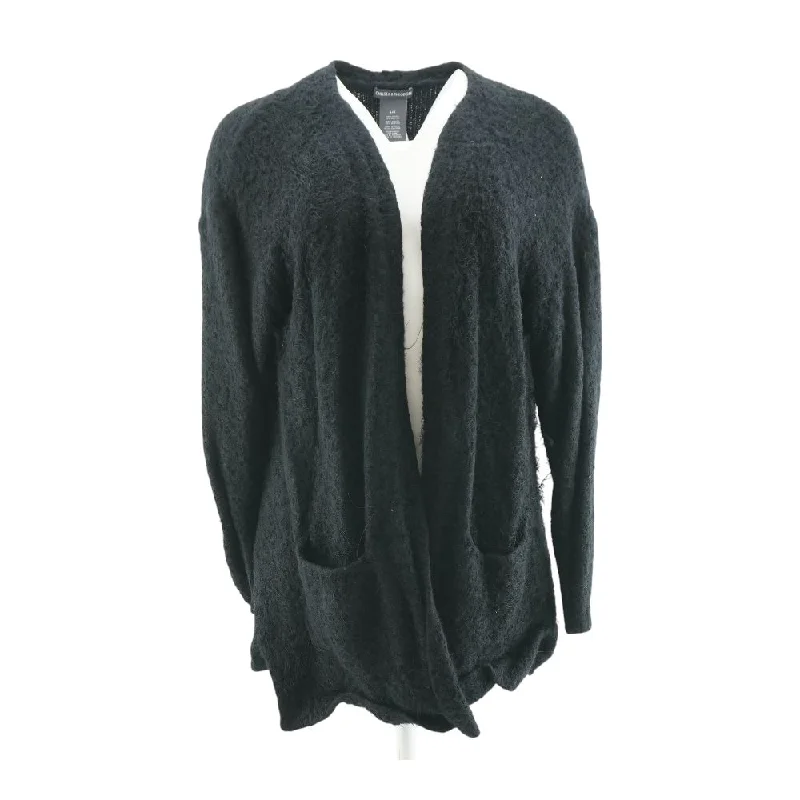 Black Solid Cardigan Sweater Front Pockets Side Pockets Patch Pockets