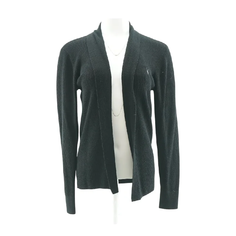 Black Solid Cardigan Sweater Transparent Opaque Sheer