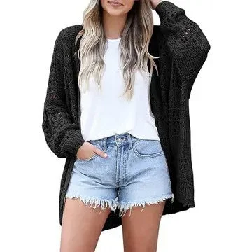 Desert Sands Black Hollow Knit Open Sweater Cardigan Velvet Chenille Corduroy