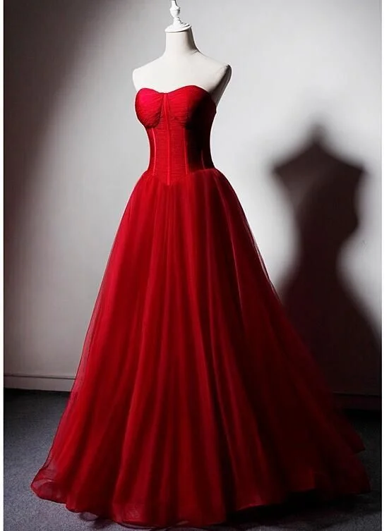 Red Sweetheart Tulle Ball Gown Floor Length Formal Dress, Red Tulle Evening Dress Party Dress Prom Dresses Princess Dress       cg23076 Sequined Elegant Party