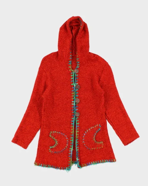 Orange Hippie Cardigan - M Welt Pockets Slit Pockets Flap Pockets