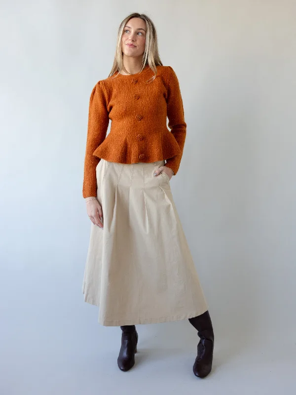 Agatha Khaki Midi Skirt denim skirt classic
