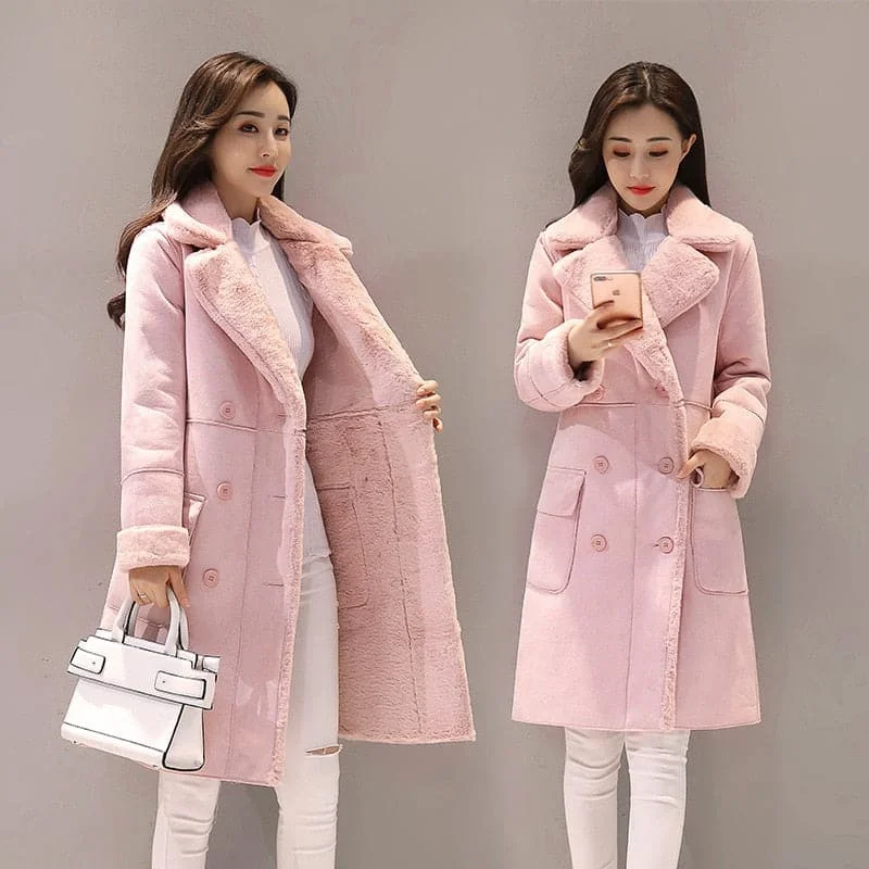 MONA Design Women's Fine Fashion Elegant Pink Coat Jacket Faux Fur Cashmere Lapel Coat Jacket Faux Fur Jacket Real Fur Jacket Shearling Jacket MONA Design Women's Fine Fashion Elegant Pink Coat Jacket Faux Fur Cashmere Lapel Coat Jacket Faux Fur Jacket Real Fur Jacket Shearling Jacket