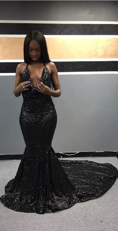 Black Girl Sequins Mermaid Prom Dresses Sexy Plunging Neckline Party Dress Formal Evening Gowns    cg25002 Tunics Corduroy durable
