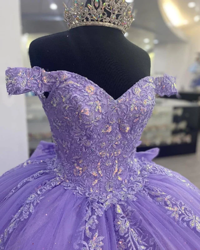 Lilac Corset Mexican Quinceanera Dress Ball Gown Prom Dress ,Appliques Lace Birthday Party Dress  cg24978 Tunics Leisure comfortable