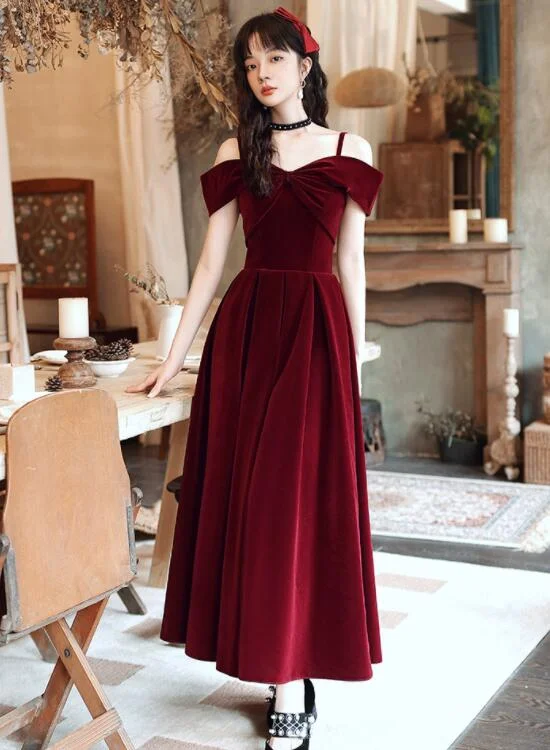 Wine Red Velvet Off Shoulder Long Evening Dress, Dark Red Party Dress Formal Dress Prom Dress    cg20185 Mermaid Tail Wedding