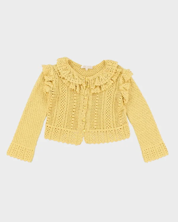 Love Shack Fancy Yellow Cardigan - M Denim Fabric Leather Fabric Suede Fabric