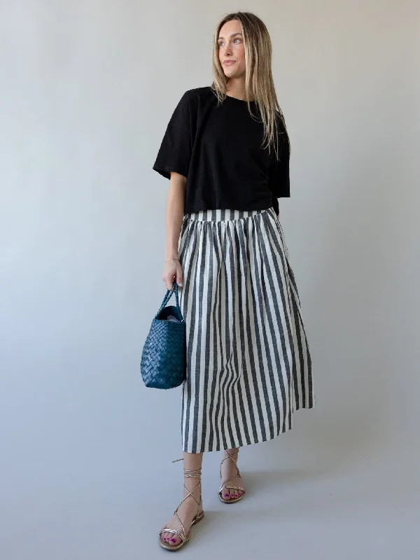 Grey Striped Midi Skirt leather skirt sleek