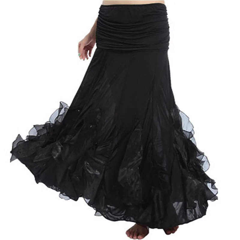 Draped Maxi Ballroom Skirt with Ruffles silk skirt lustrous