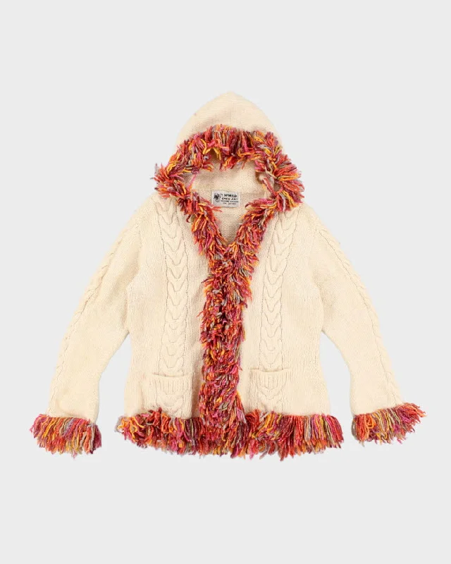 Y2k 00s Tassel Wool Blend Zip-up Cardigan - M Cashmere Blend Cotton Blend Poly Blend