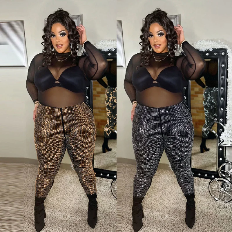 BH920  women's  sexy fashion plus size party rhinestone pant Formal Wide-Leg Pants