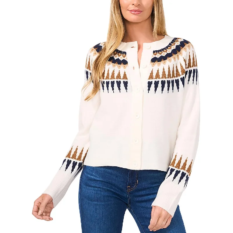 CeCe Womens Fair Isle  Cardigan Sweater Hooded Cardigan Collared Cardigan Shawl Collar