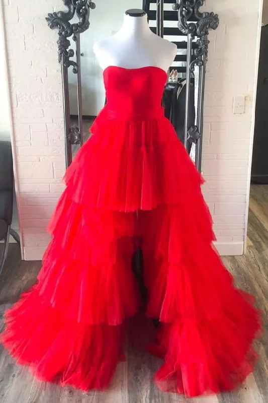 strapless red tulle high low party dress birthday party dress prom dress 2022   cg21665 Tunics Recommended stylist