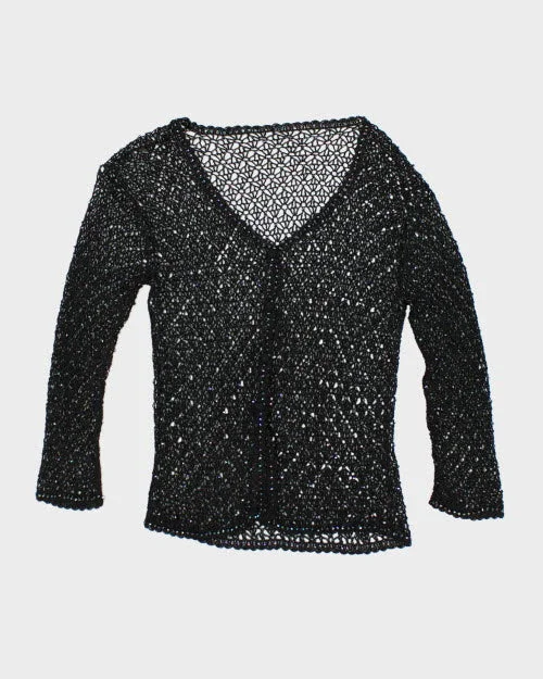 Y2k 00s Crochet Beaded Cardigan - M Zippered Front Buttoned Front Snap Front