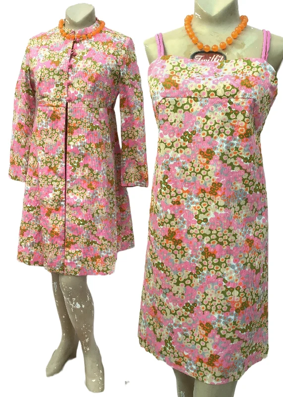 60s Pink Floral Needlecord Dress and Jacket • Mother of the Bride • Berketex Mesh Jacket Canvas Jacket Denim Jacket