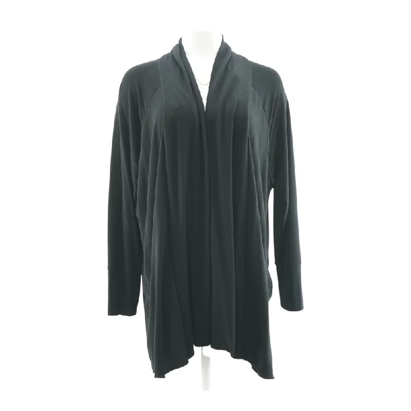 Black Solid Cardigan Sweater Knit Fabric Woven Fabric Fleece Fabric