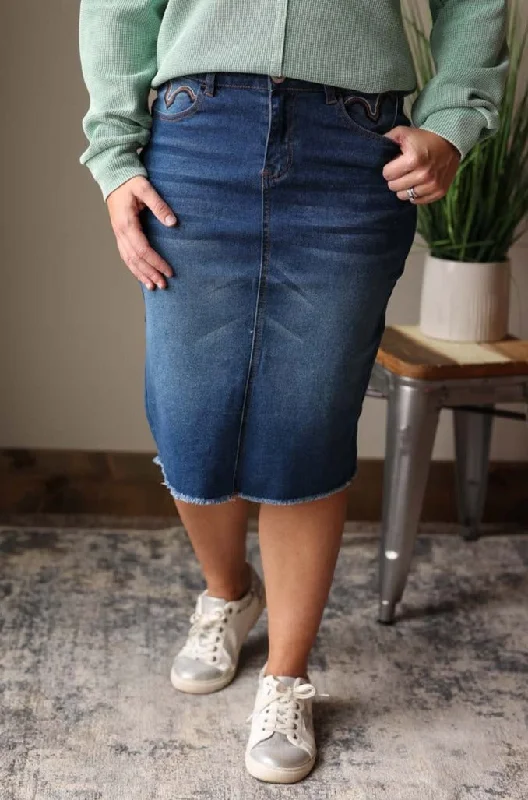 Brown Fray Stitching Pencil Denim Skirt chiffon skirt flowing