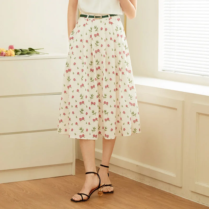 Floral Chiffon High Waist Sweet And Versatile Skirt cashmere skirt rich
