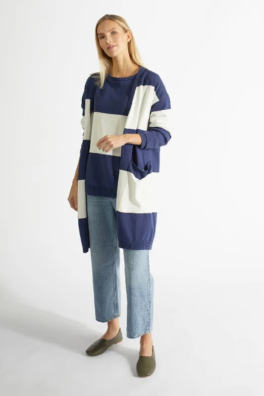 Ratia Maxi Stripe Blueberry Knit Cardigan Thin Thick Dense